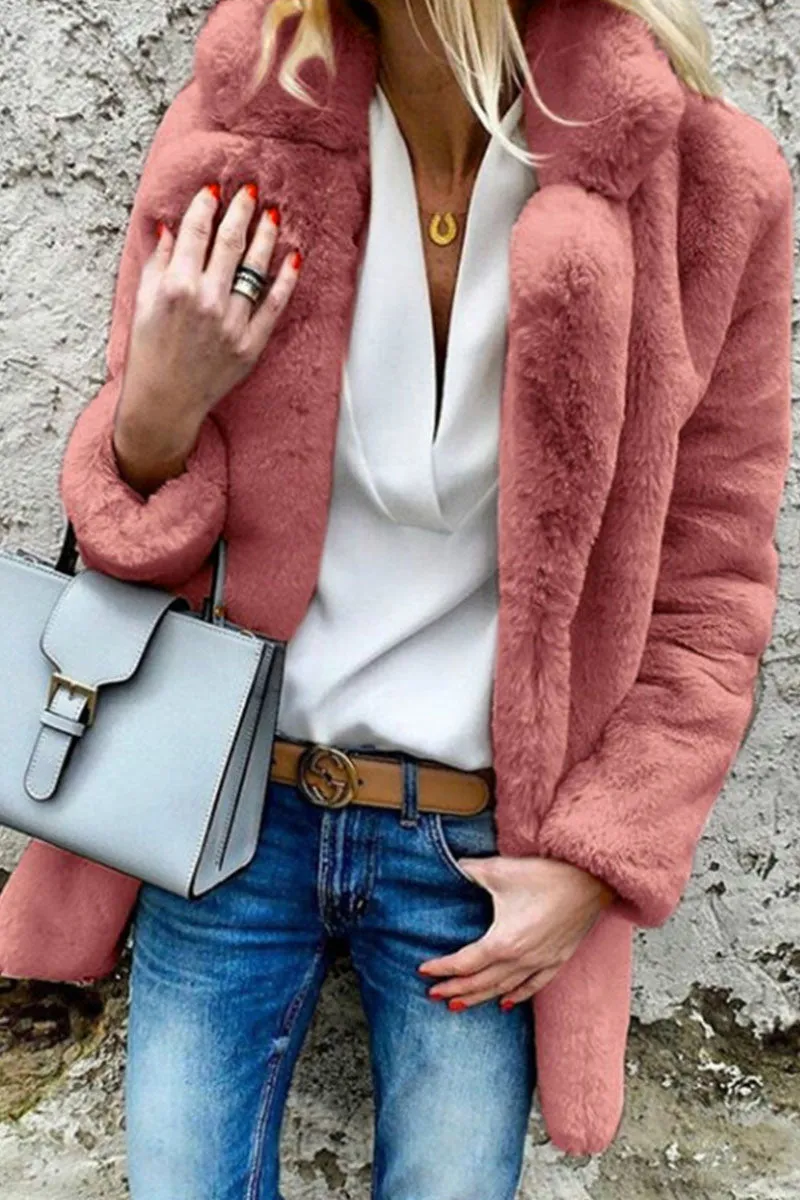 Adriana | Classy Winter Plush Coat with Fur Collar