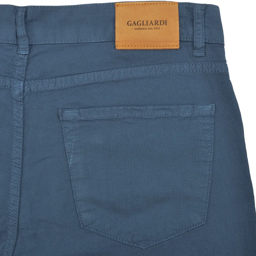 Blue Stretch Cotton Textured Five Pocket Trousers