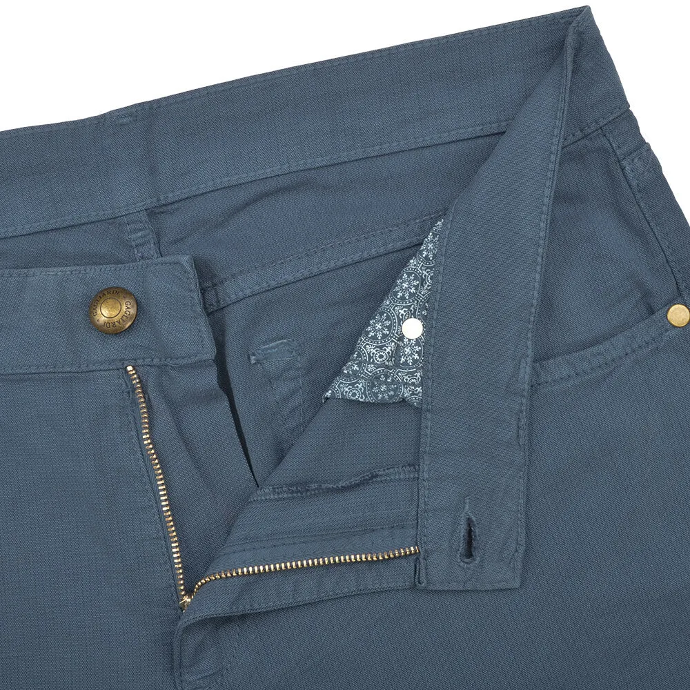 Blue Stretch Cotton Textured Five Pocket Trousers