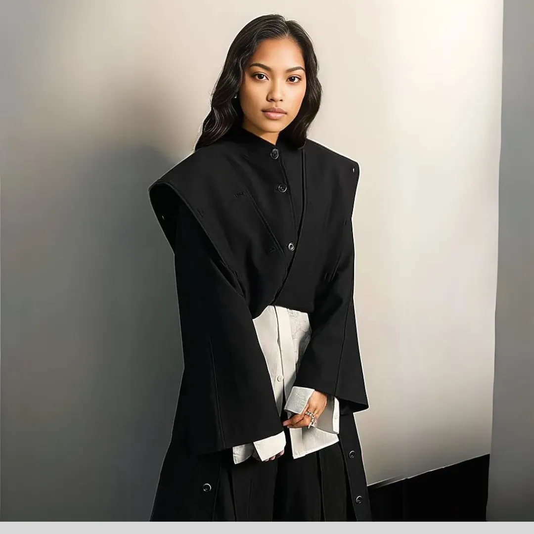 Casual Minimal Goth Irregular Design Trench Coat