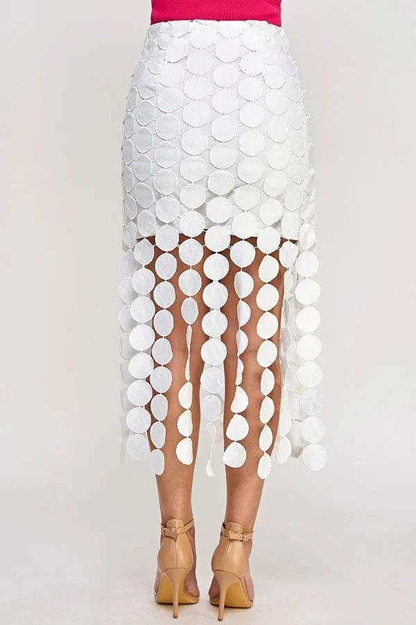 Circles Fringe Hem Midi Skirt