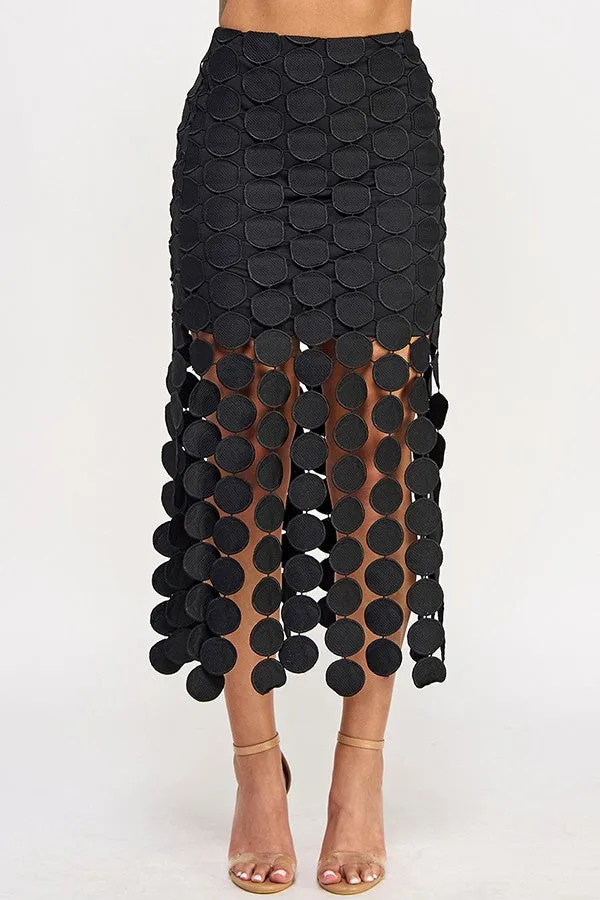 Circles Fringe Hem Midi Skirt