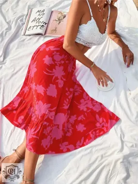 Floral Smocked Midi Skirt