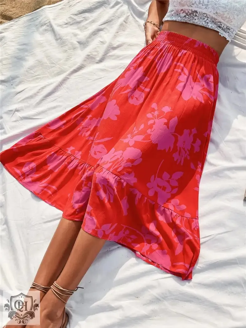 Floral Smocked Midi Skirt
