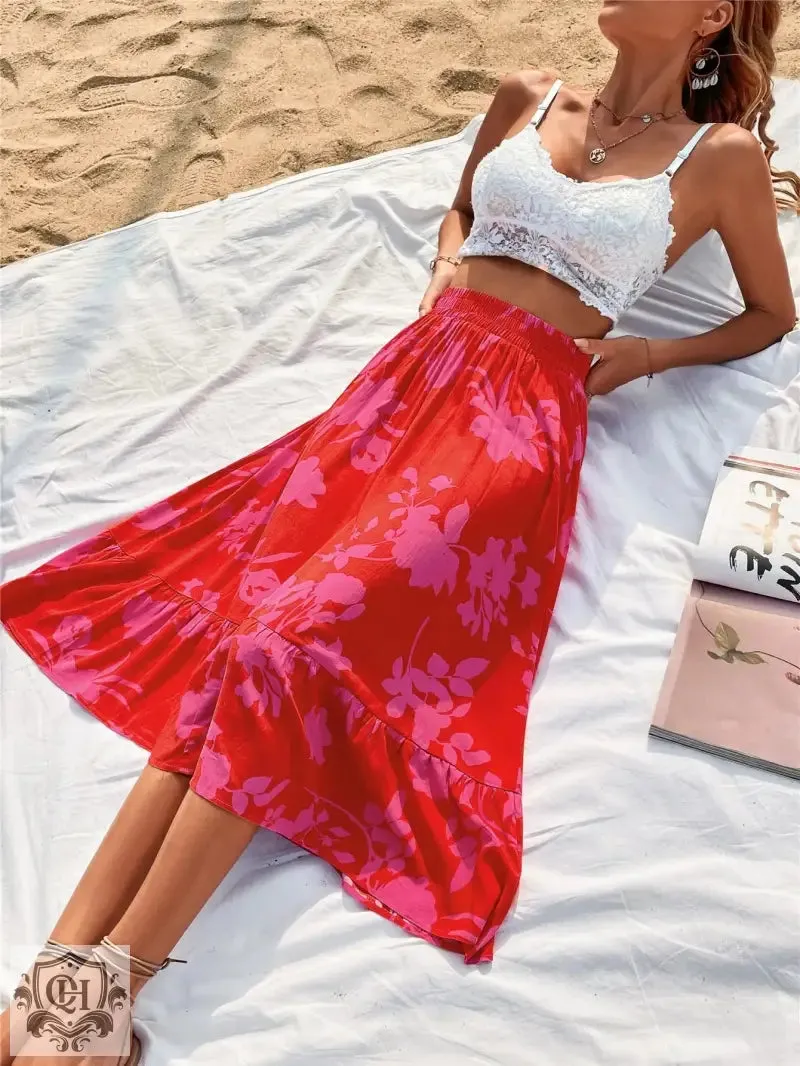 Floral Smocked Midi Skirt
