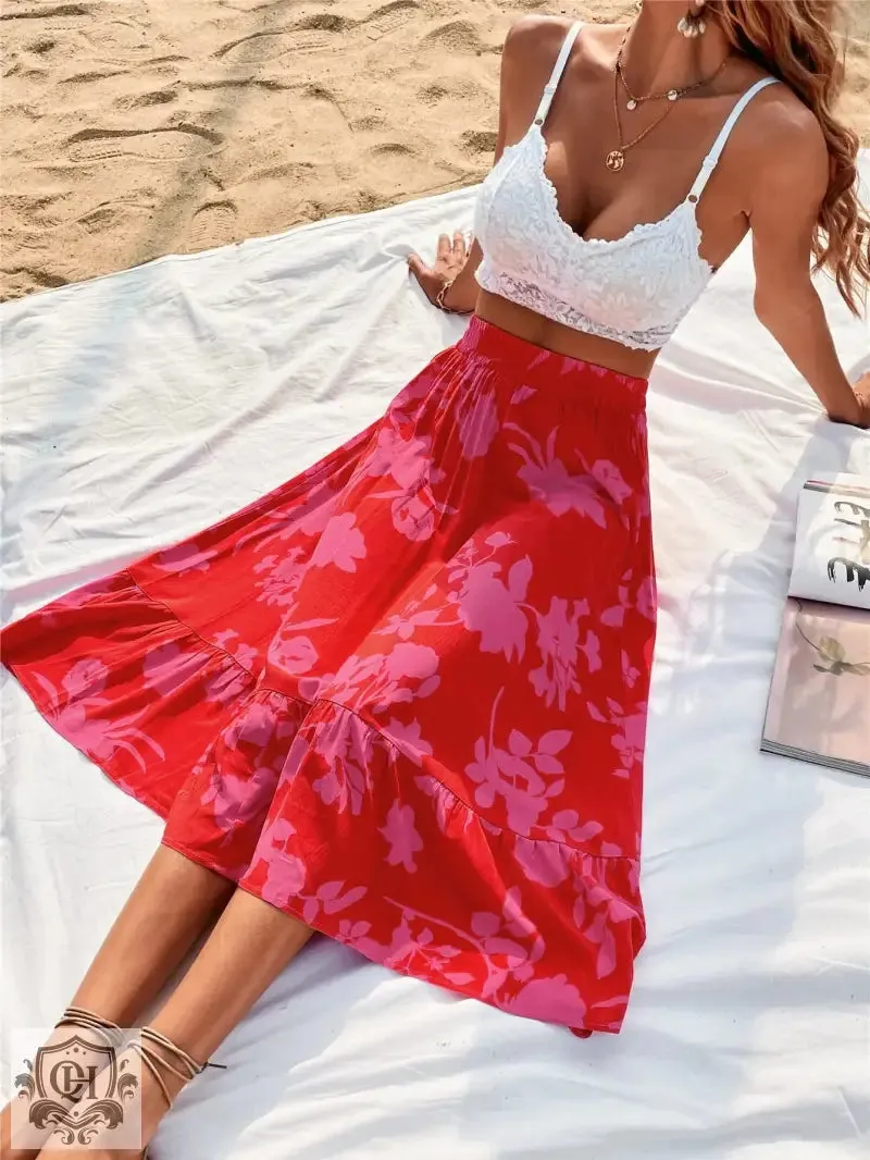 Floral Smocked Midi Skirt